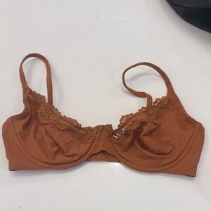 SKIMS Brown Lace Trim Bra
